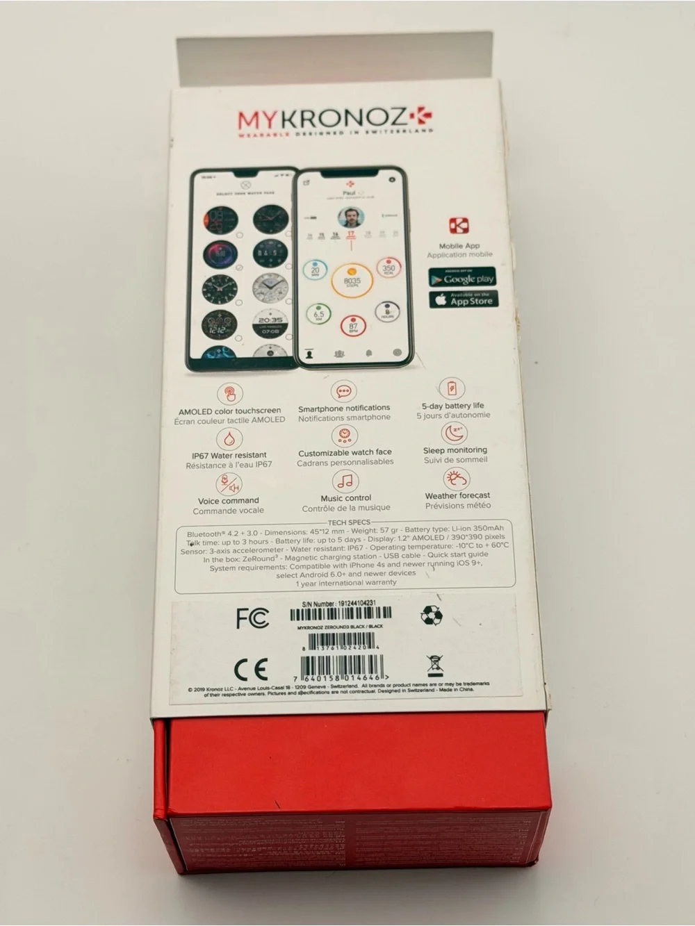 MyKronoz ZeRound3 Smartwatch with Heart Rate‎ Monitoring Steps Watch, New